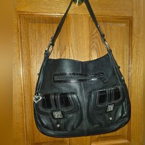 Brighton Black Pebbled Leather Hobo Shoulder Bag – Organizer Style Multi Pocket